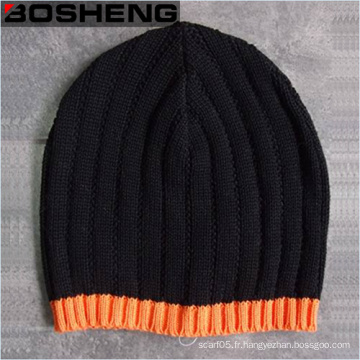 Orange Edge Black Hat, Chapeau d&#39;hiver en tricot en crochet